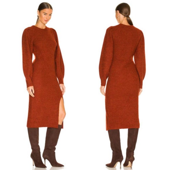Rag & Bone Liana Rust Merino Wool Alpaca Knit Long Sleeve Midi Sweater Dress NWT - Picture 7 of 7